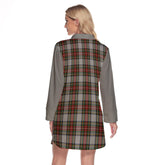 Stewart Dress Tartan Women's Lapel Shirt Dress With Long Sleeve